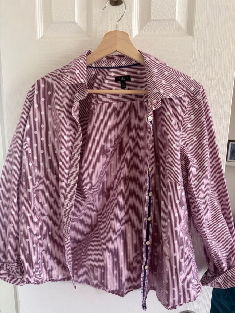 Talbots Mauve-Pink Polka Dot & Stripe Button-Front Shirt
